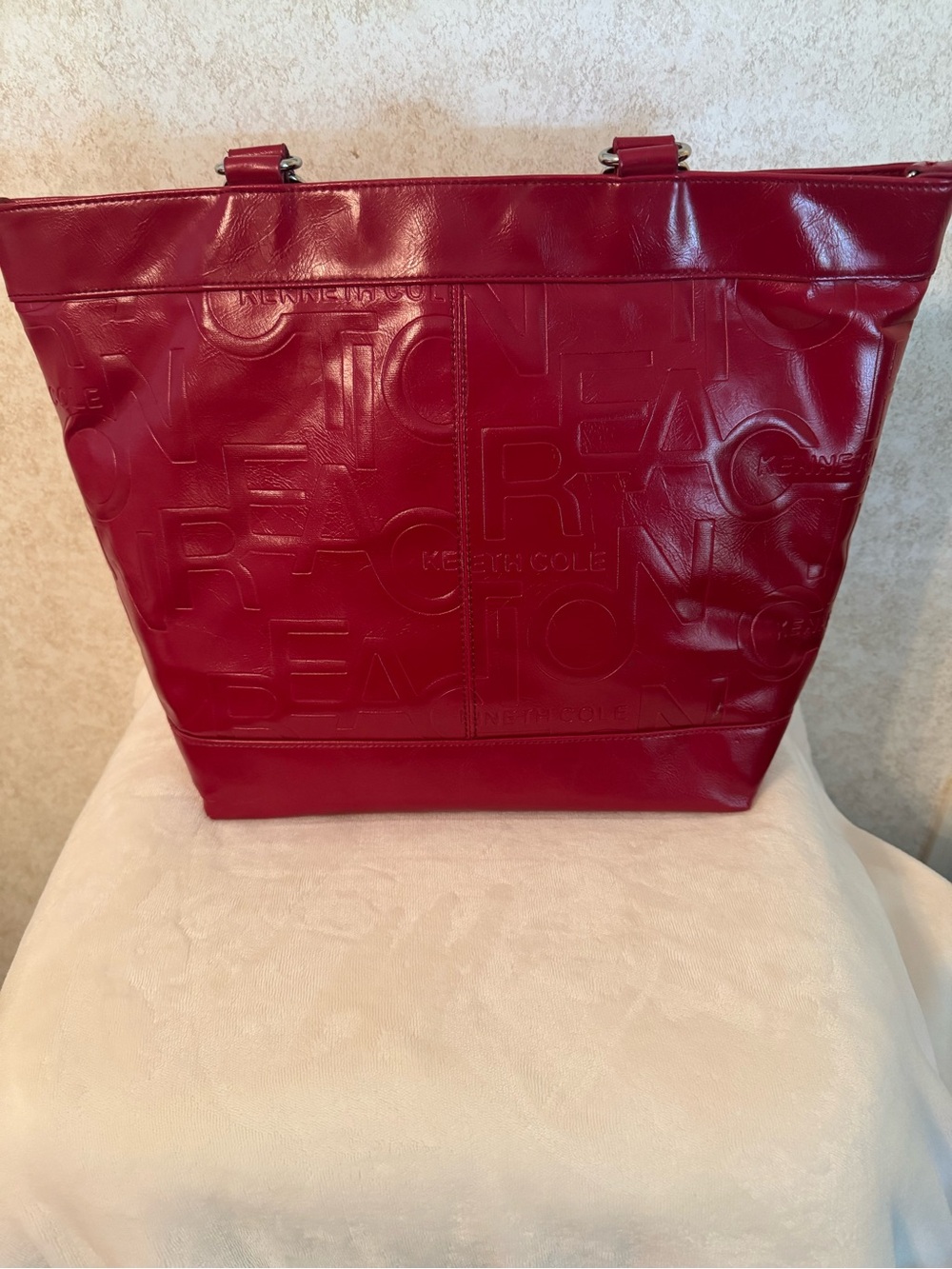 Kenneth Cole Bright Red Embossed Leather Tote